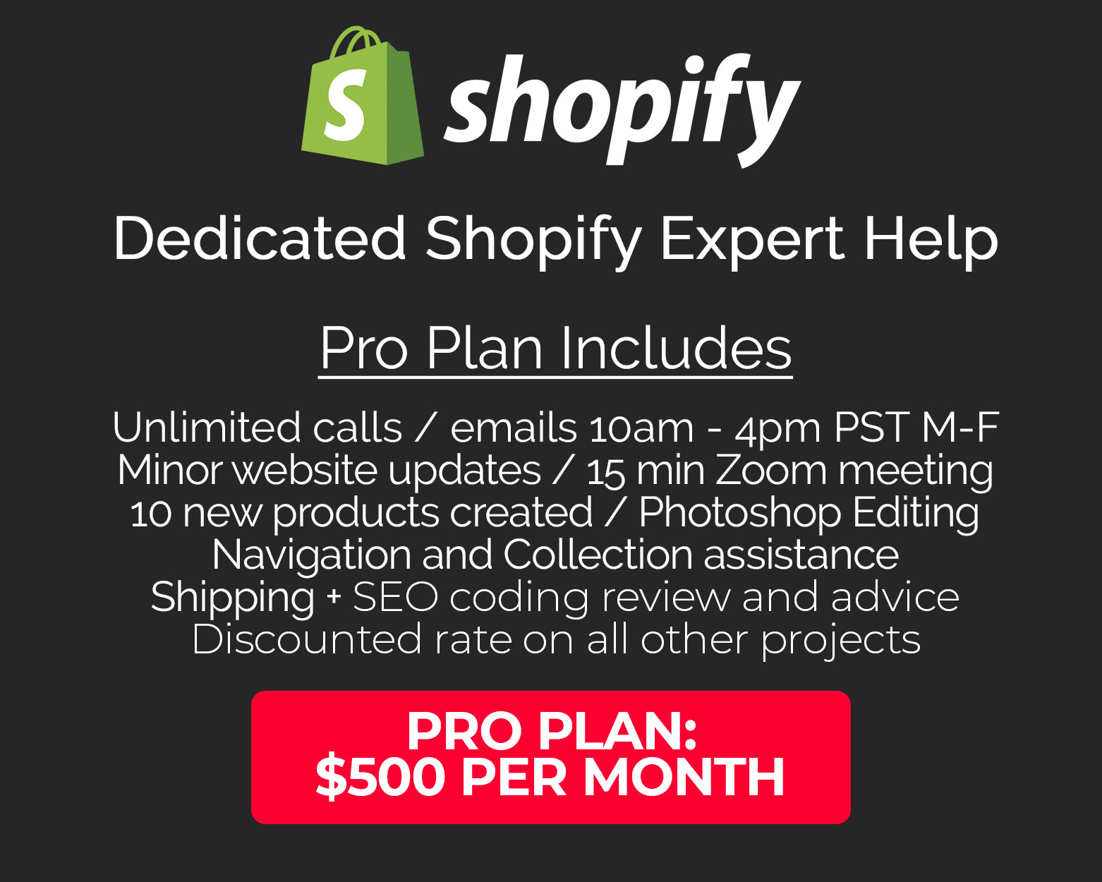 Dedicated Shopify Expert Support Pro Plan - Ketchum Killum & Wynn Creative